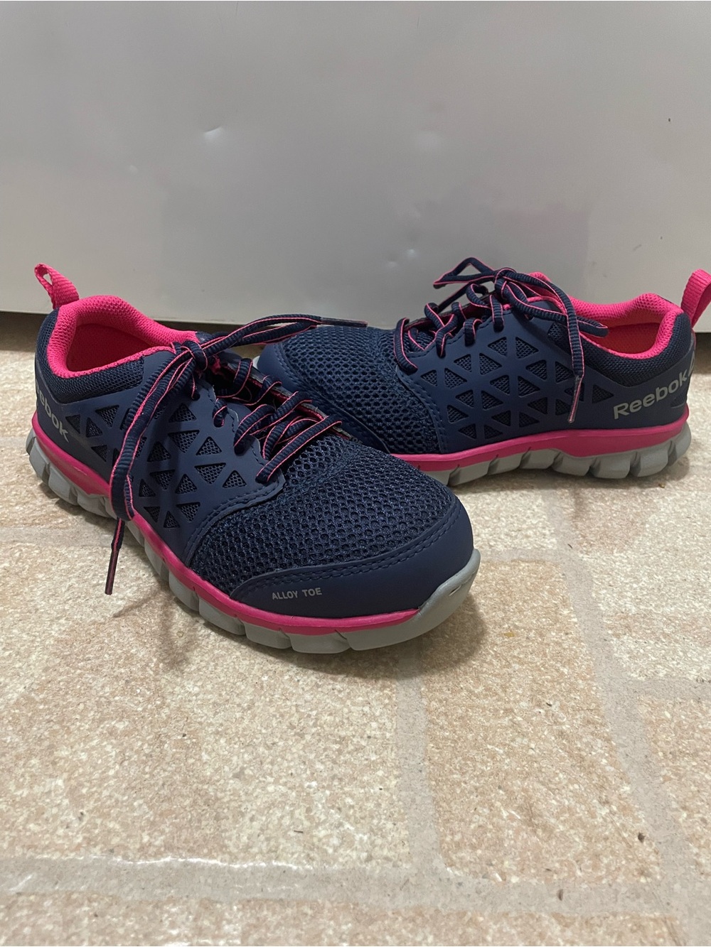 Reebok Sublite Cushion Womens Size 5 Navy Pink Composite Toe Safety Work Shoes